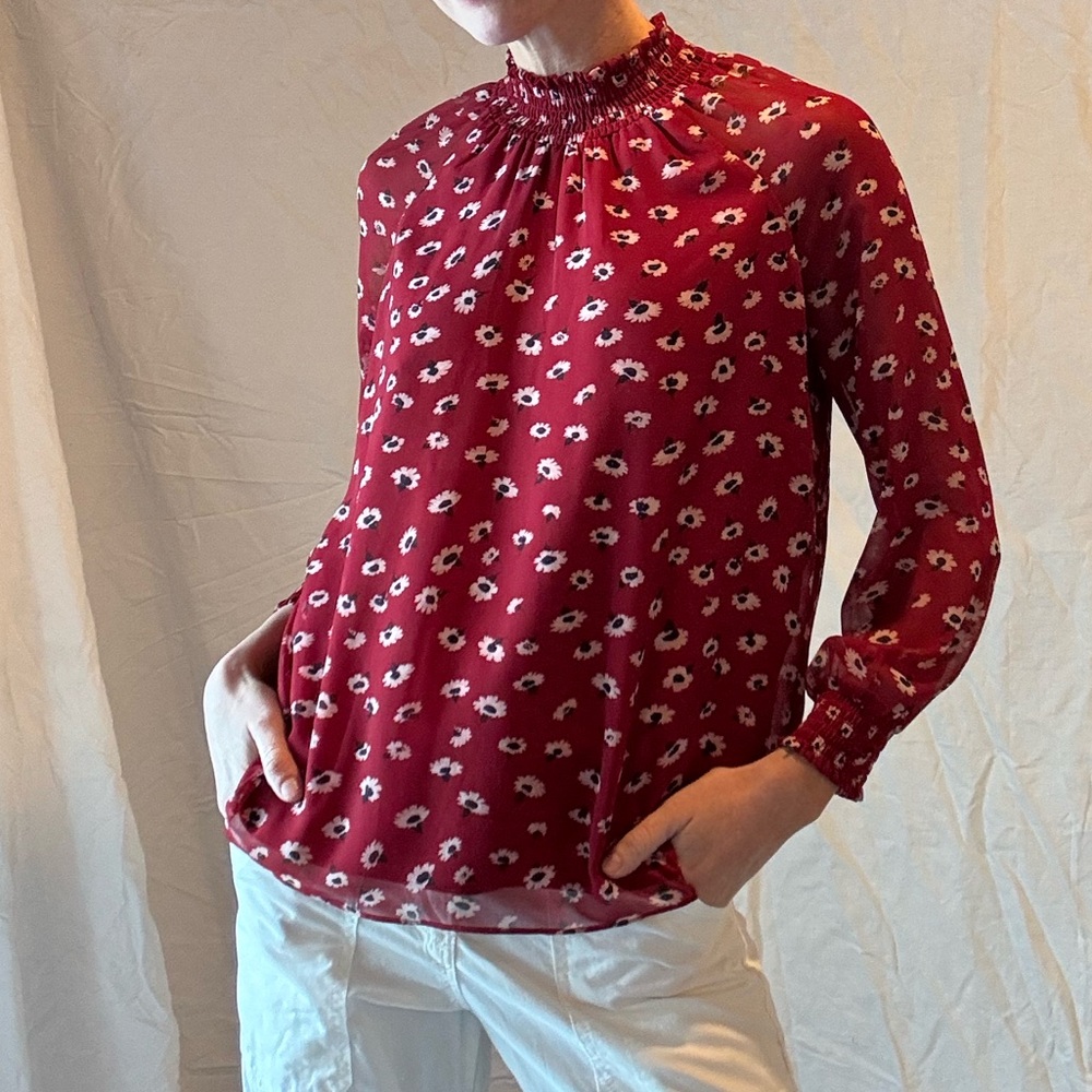 Madewell Mistlight Mockneck Blouse in Red